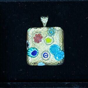 Glass Pendant - Gold tone, Multi Colors